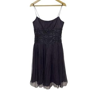 Vintage Y2K Laundry By Shelli Segal Dark Purple Black Silk Babydoll Mini Dress